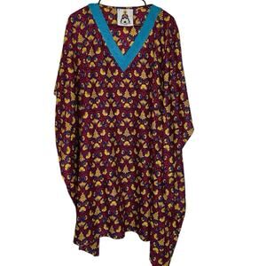 Carla Christoph Kaftan Dress One Size -Chest = 21” Purple Floral Cover Up Resort